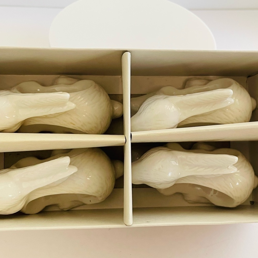 Vintage Shafford White Porcelain Bunny Napkin Holders Set- 4 Easter Cottagecore - Picture 3 of 8